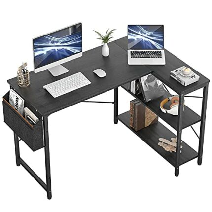 L Shaped Computer Desk with Storage Shelves Home Office, Besiture Small L-Shaped Corner Desk for Small Space, 47 Inch Modern Simple Style Writing