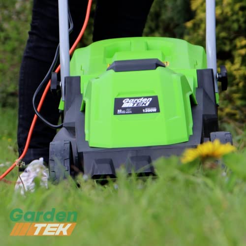 GardenTek 15"/38cm Corded Electric 1600w/230v Roller Mulching Lawn Mower, 5 Cutting Heights, 40l Grass Catcher, 10m Power Cable, Lawnmower 2 Year