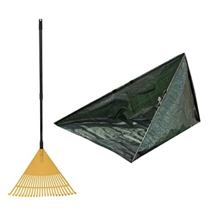 Brackit Leaf Rake and Reusable Self-Standing Bag Set – With Adjustable Handle and Wide Head with 23 Teeth - For Leaves, Grass, Plant and Garden M