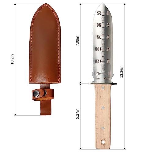 FLORA GUARD Professional Hori Hori Garden Knife with Leather Sheath, Stainless Steel Blade, Sharpening Stone Included, for Weeding, Digging, Prun