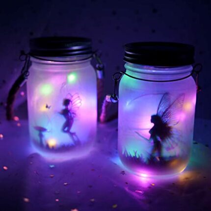 2-Pack Solar Fairy Jar Lights Glass Waterproof Outdoor Lanterns for Garden Gleamingly Hanging Decorations Table Lamp Party Patio Tree Indoor Nigh