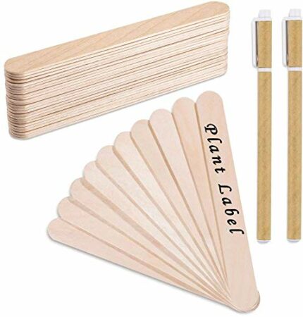 Whaline 100Pcs Wooden Plant Labels with 2 Gel Pens, Round Head Birch Wood Plant Sign Tags Eco-Friendly Garden Markers for Seed Potted Herbs Flowe