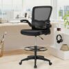 SDFGH Drafting Chair Tall Office Chair Adjustable Height w/Lumbar Support Flip Up Arms
