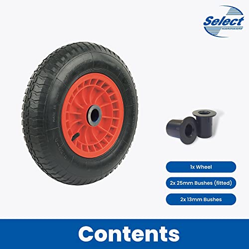 Select Hardware 350mm (14-Inch) Pneumatic Wheelbarrow Wheel with 25mm (1") & 13mm (5/8") Centre, 3.50-8 Replacement Tyre for Wheelbarrow/Truck/Tr