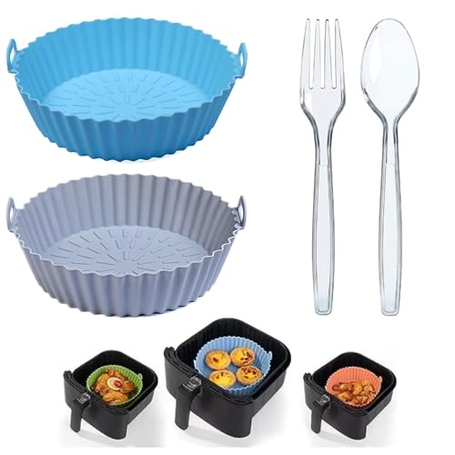 MIR & MAD® 2PCS Air Fryer Silicone Liner & 2 Cupcake Liners | 8 Inch Round Food Safe Non Stick Reusable Silicone Air Fryer Liner | Air Fryer Acce