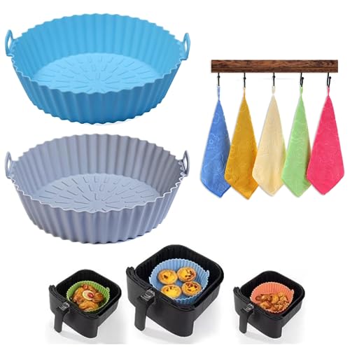 MIR & MAD® 2PCS Air Fryer Silicone Liner & 2 Cupcake Liners | 8 Inch Round Food Safe Non Stick Reusable Silicone Air Fryer Liner | Air Fryer Acce