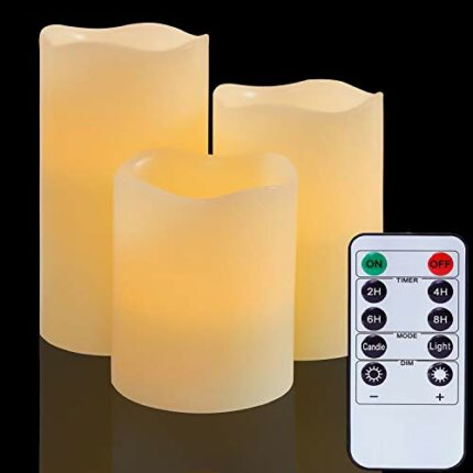 Flameless Battery Operated LED Candles:Real Wax Pillar with Remote Control Flickering Electric Fake Lights for Decoration Christmas Wedding Birth