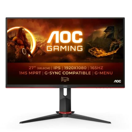 AOC Gaming 27G2SPU- 27 Inch FHD Monitor, 165Hz, IPS, 1ms MPRT, AMD FreeSync Premium, Speakers, Height Adjust, USB HUB (1920 x 1080 @ 165Hz 250 cd
