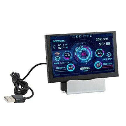 PC CPU Data Monitor, Power Saving Mini ITX PC Case Monitor Selectable Themes Adjustable Screen Brightness for Home