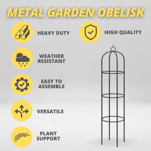 Garden Mile Heavy Duty Metal Garden Obelisk - Strong, Weather Resistant Steel Tubular Cage Large Garden Trellis Plant Supports for Roses, Climbin