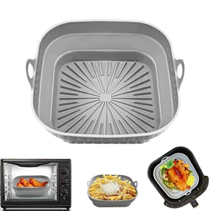 Esbyyewi Collapsible Air Fryer Silicone Liner Reusable 8 Inch Square Foldable Air Fryer Silicone Pot Liner Replacement of Parchment Paper Liner N