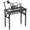 YJHome Folding Table Small Computer Desk Writing Foldable Work Desk Portable No Assembly Required for Small Spaces Home Office School Bedroom, Bl