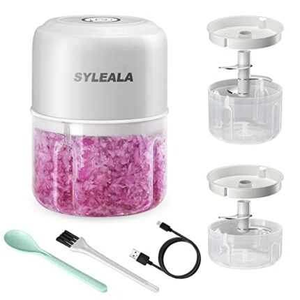 SYLEALA Electric Garlic Chopper, Rechargeable Mini Portable Veggie Chopper, 100 +250ML White Mini Food Processor,Wireless Food Chopper for Ginger