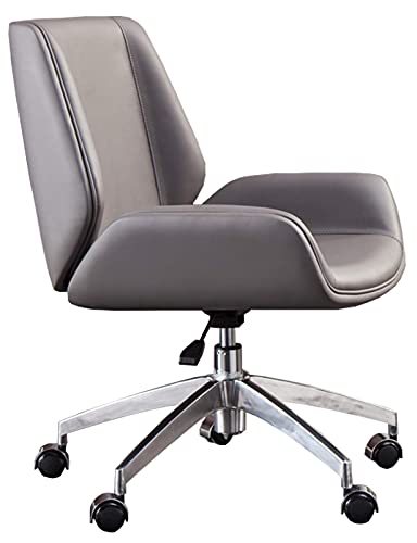 NMDCDH Small Back Leather Home Office Chair w/Lumbar Support Armrest for Home Women, Men, Gray