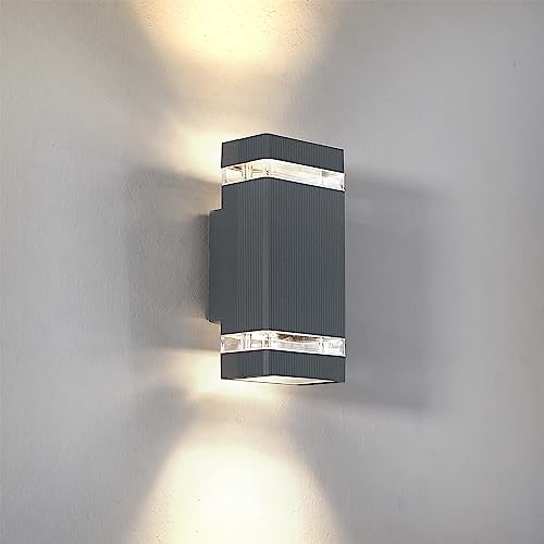 HLFVLITE 1002 LED Outdoor Wall Lamp, Aluminum Up/Down Outside Wall Light Exterior Wall Sconce, 2 * 5W 6400K Cold White Bulbs Included, IP44 Water