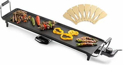 Andrew James Teppanyaki Electric Grill Plate & 2 Egg Rings | XL Non-Stick Tabletop Griddle with 59cm x 23cm Hot Plate & Adjustable Temperature |