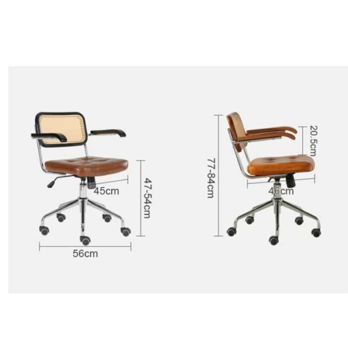 ZCMEB Rattan Computer Chair Retro Rotating Chair Comfortable Study Desk Seat Breathable Armrest Office Furniture