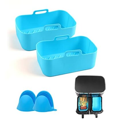 CUTIECLUB Silicone Pot for Ninja Foodi AF300UK, AF400UK & 7.6L-9.5L or Larger Dual Air Fryer, Food Safe Reusable Air Fryer Liner Basket Rectangle