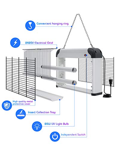 DJROLL Fly Insect Killer Electric Fly Trap Zapper 20W Electronic Indoor Bug Zapper Mosquito Killer for Home Garden Commercial Use