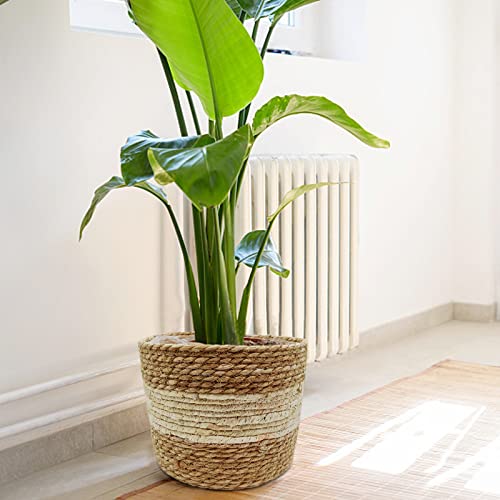 WAIZHIUA 3Pcs Woven Planter Basket with Liner, 3 Sizes Natural Seagrass Woven Plant Pots Flower Pots Baskets Plant Containers Storage Basket for