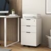 GOSROMS 3 Drawer File Cabinet with Lock & Charging Station, Wooden Move File Cabinet with Wheels, for Home Office, A4/Letter Size Files Under Des