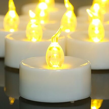 Ymenow Battery Tea Lights with Timer, 12pcs Electric LED Flameless Tea Lights Candles Flickering Long Burning Pack for Halloween Christmas Home R