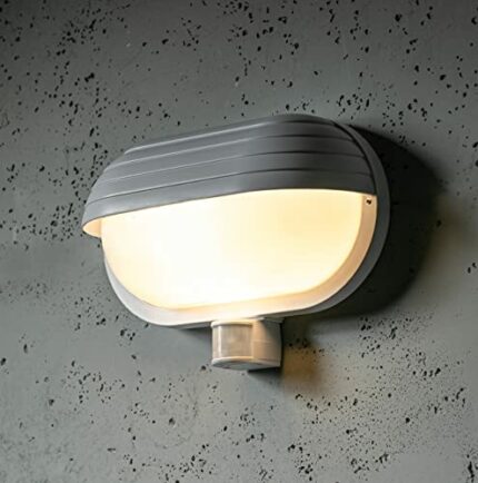CGC Lighting White Oval Eyelid Bulkhead Wall Light PIR Motion Sensor Weatherproof Waterproof Indoor Outdoor Garden Porch Garage Bathroom Patio (W