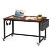 AHB Rolling Computer Desk with 4 Smooth Wheels, Simple Style Mobile Writing Desk Home Office Study Table Movable Workstation with Metal Frame (Br