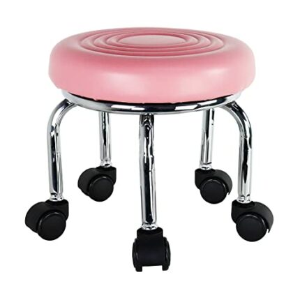 WKWKER Modern Small Rolling Stool PU Leather Roller Seat 360° Swivel Low Round Stools with Universal Caster Wheels for Home Massage Garden Office