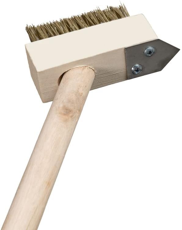 KANTA PATIO WEED WIRE BRUSH BROOM BLOCK PAVING GARDEN WEED SCRAPER BRUSH WOODEN HANDLE 30cm