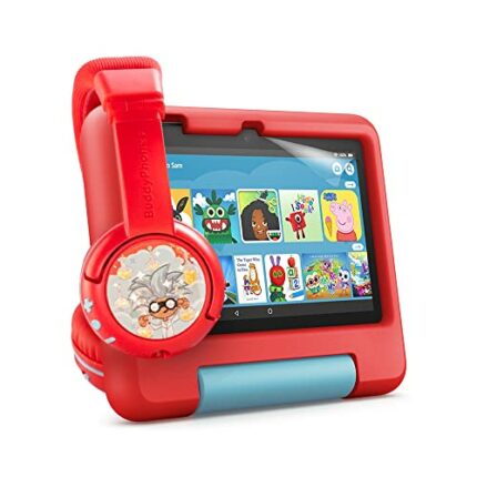 Fire 7 Kids tablet (16 GB, Red) + BuddyPhones PlayTime Bluetooth Child Headphones (Poppy Red) + NuPro Screen Protector (2-pack)