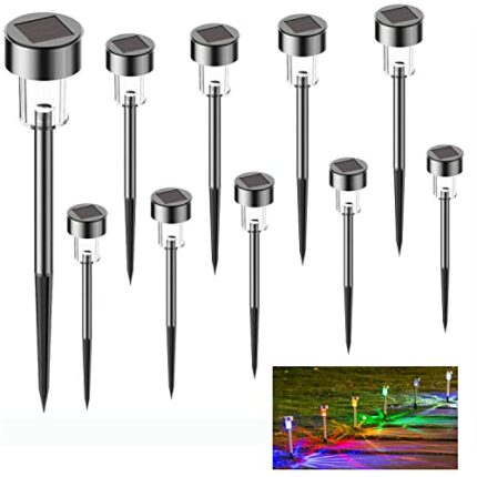 SPOPGUYS Solar Garden Lights Outdoor 10 Pack,LED Waterproof Path Lights for Garden Decoration,Auto On/Off,Solar Panel Light for Lawn,Patio,Yard,W