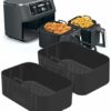 2 Pack Air Fryer Silicone Pots, Reusable Rectangle Food Grade Replacement Silicone Air Fryer Bowl Liner Basket Accessories for Ninja DZ201 DZ401