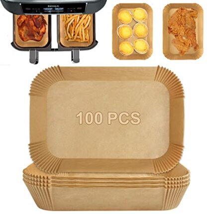 SHWAN Air Fryer Liners 100PCS Rectangular Disposable Air FryerParchment Paper Liners, Air Fryer Liners for Ninja Dual，Air Fryer Accessories，Compa