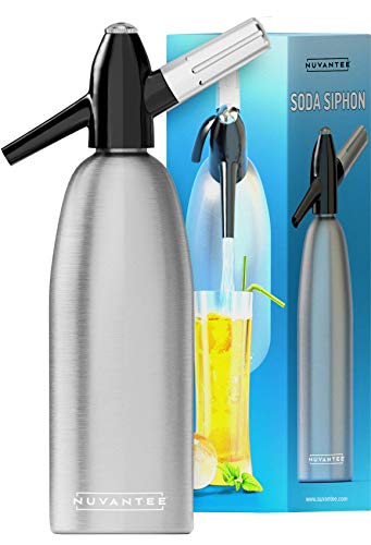 Nuvantee Soda Siphon – Ultimate Soda Maker - Aluminum – 1 Liter - Make Soda Infusions W/ Free Cocktail Recipes (e-book) - Get Sparkling Water Whe