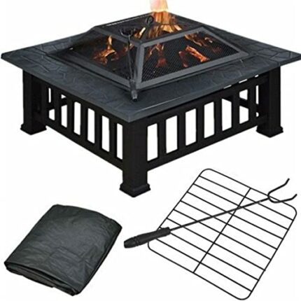 WYBFZTT-188 Fire Pit Bbq Firepit Brazier Square Table Stove Patio Heater Outdoor Garden