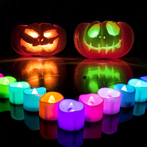 Homemory Pack of 24 7-Color Changing Tea Lights with Batteries, Long-Lasting Battery Operated LED Flameless Tea Light Candles, White Base, Ideal