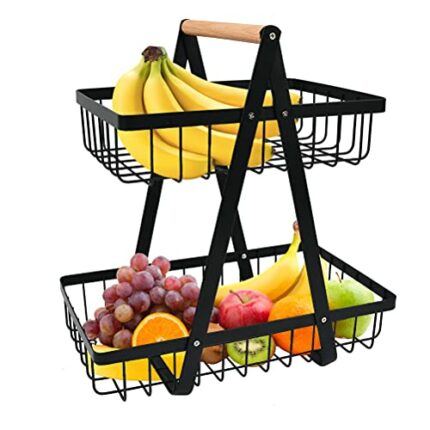2-Tier Fruit Basket,Fruit Bowl Holder Bread Basket Vegetable Rack, Detachable Fruit Holder for Fruit, Vegetables, Snacks in Home, Kitchen Office，