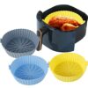 2Pcs Silicone Air Fryer Liners Reusable Air Fryer Silicone Pot Heat Resistant Round Silicone Baking Pan/Basket Air Fryer Accessories Paper Liners
