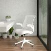 EMMA + OLIVER Mid-Back Light Gray Mesh Ergonomic Task Office Chair, White Frame - Flip-Up Arms