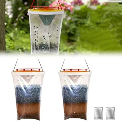 Fly Trap Bags 2 Pack, Outdoor Hanging Fly Catcher, Disposable Fly Killer Bag with Fly Bait, Non-Toxic Trap Catches Flies, Mosquitoes, for Outdoor
