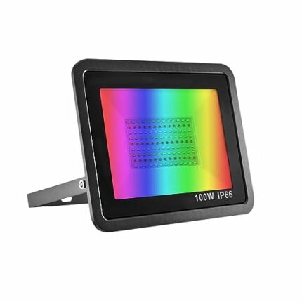 Bikuer 100W LED Floodlight Outdoor, Colour Changing Flood Lights with Remote Control, 12 RGB Colours, Timing, 4 Modes, IP66 Waterproof