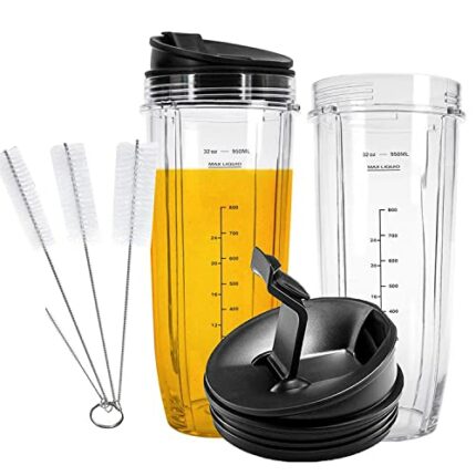 32oz Cups with Flip Top to-go Lid Compatible with Nutri Ninja Replacement Parts 900W BL450 & 1000W Auto iQ BL482 BL642 NN102 BL682 BL2013 Blender