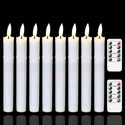 Mavandes Flameless Flickering Taper Candles Two Remote, 19cm Ivory Battery Operated LED Window Candles Timer,Set of 6 Plastic 3D-Wick Dripping-Wa