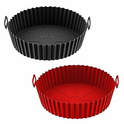 Sumajuc Silicone Air Fryer Liner,2 PCS Round Air Fryer Silicone Liners Reusable,Non-Stick Heat Resistant Proof Liners for AirFryer, Microwave, Ov