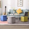 CHEWYNP footstool Home Foldable Footrest Linen Storage Ottoman Square Cube Foot Rest Stool/Seat for Home Living Room Fitting Room Bedroom Office