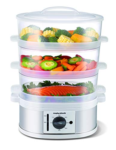 Morphy Richards Three Tier Steamer 9L 470001 White Electric Food Steamer, Grey/White
