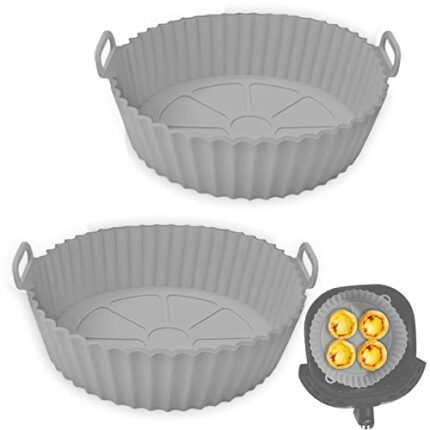 8 Inch Reusable Air Fryer Silicone Liners/ Tray for Home Kitchen, CNMTCCO Round Air Fryer Silicone Pot, Air Fryer Accessories/ Basket (Grey + Gre