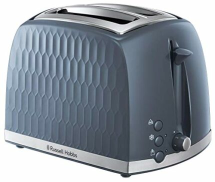 Russell Hobbs 26063 2 Slice Toaster - Contemporary Honeycomb Design with Extra Wide Slots and High Lift Feature, Grey