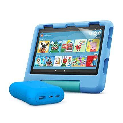 Fire HD 8 Kids tablet (Blue) + Kids Portable Charger (Blue) + NuPro Screen Protector (2-pack)